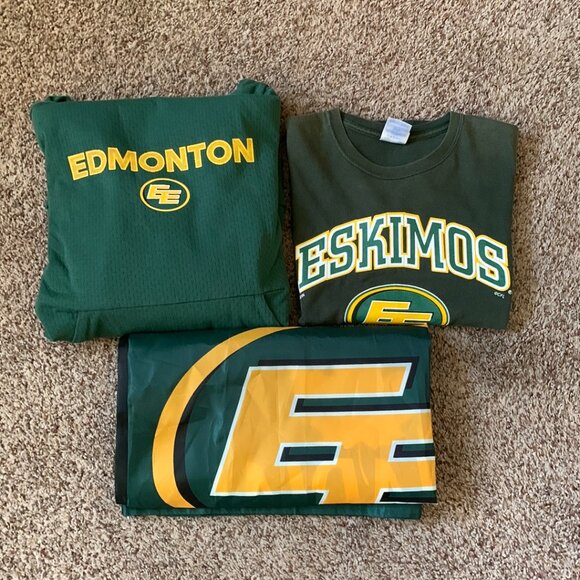 Edmonton Eskimos Lot Adult  XL Hoodie, Youth Large T-Shirt & 34.5 x 58.5 Banner - Picture 1 of 16